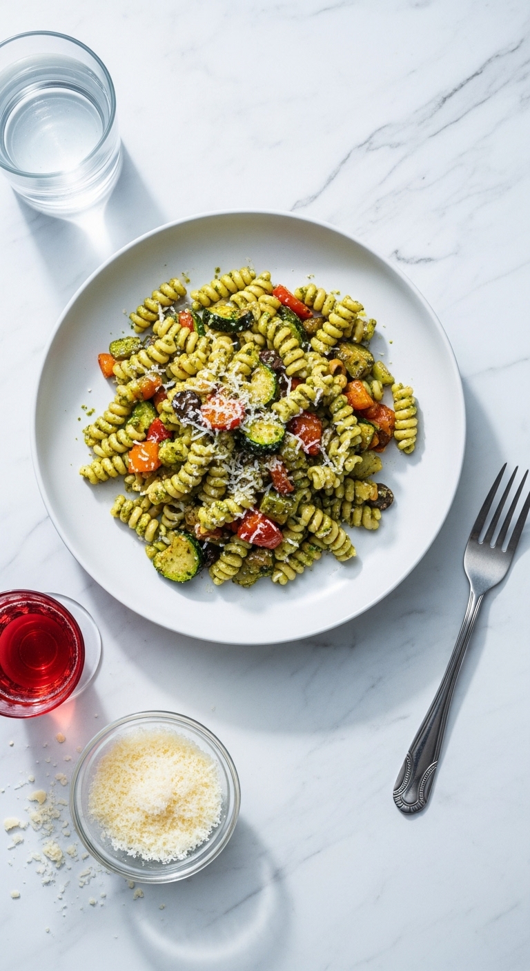 Quick Veggie Pesto Pasta